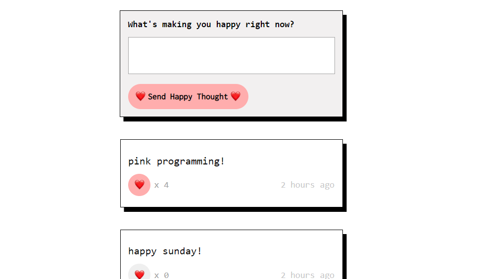 screenshot from Happy thoughts site